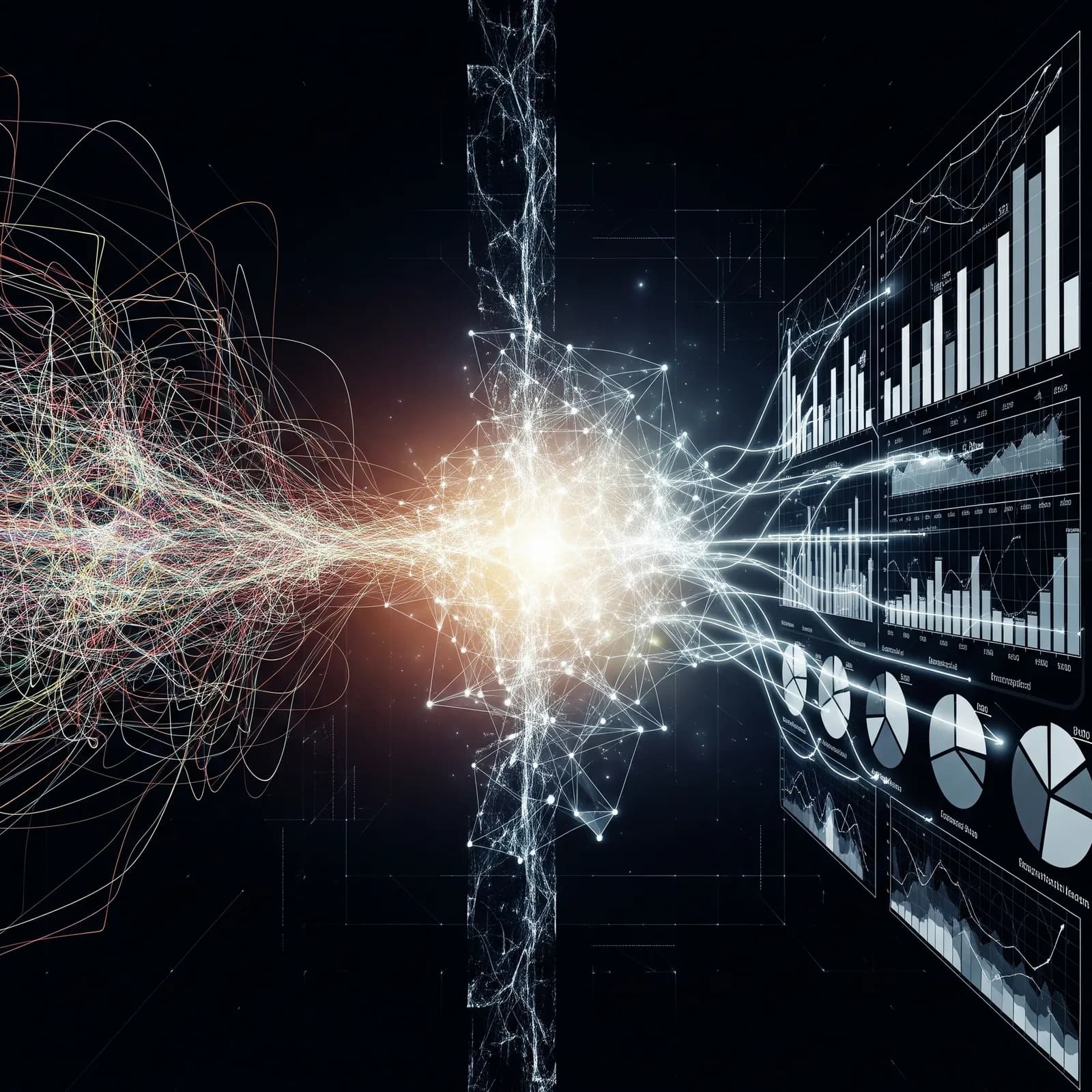 Beam of light passing through rows of servers, an abstract view of AI compliance and data